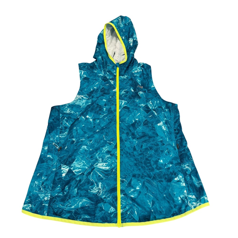 New Balance Womens Ocean Geometric Print Hooded Running Vest Large Full Zip Neon